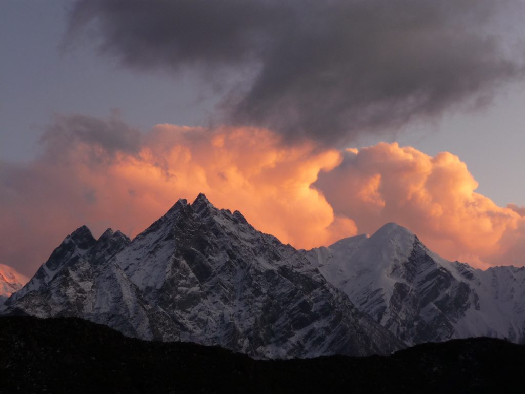 Yetis are in this area of the Indian Himalaya. Sunset reflects pressures that Yeti stories face.